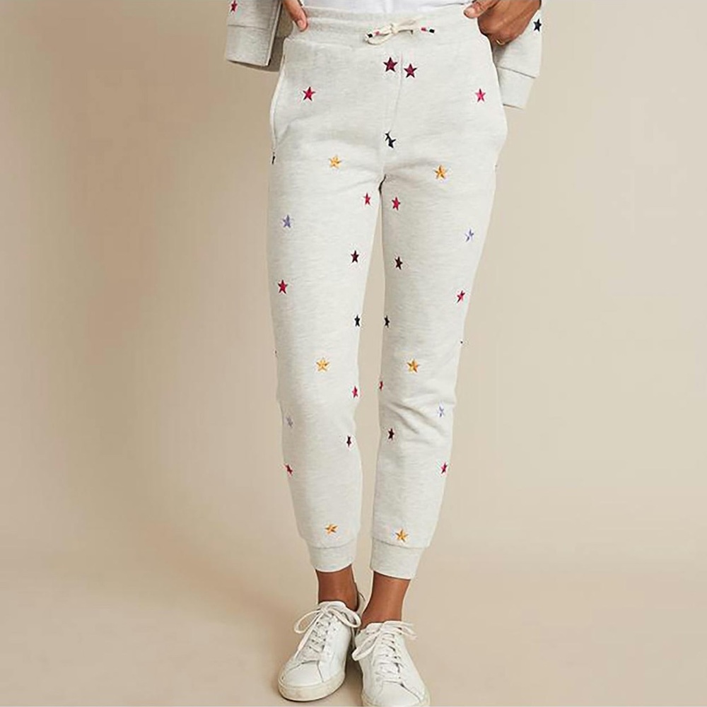 Marine Layer Cream Star-Embroidered Joggers
